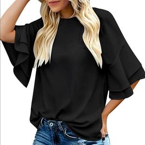3/4 Ruffle Sleeve Crewneck Blouse!